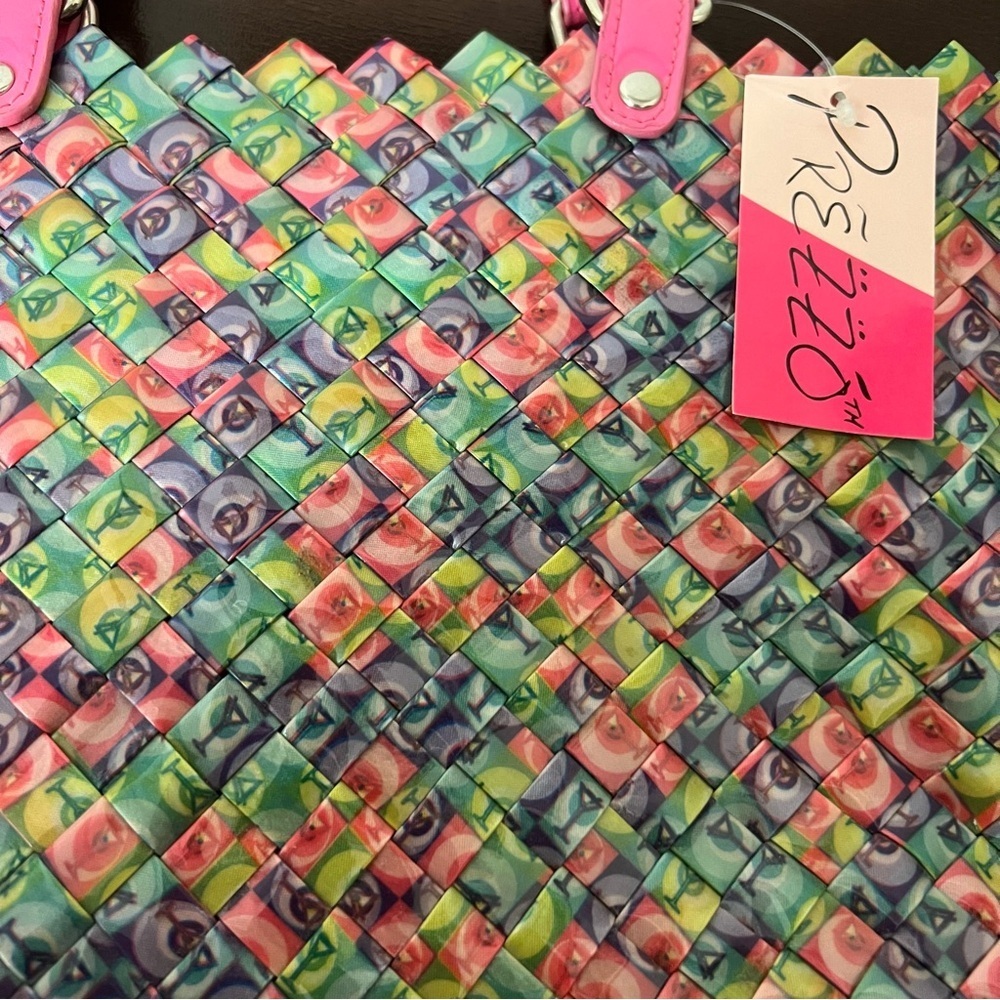 Prezzo bag #3407 Martini woven colorful fun candy wrapper style pink handle rare - Picture 7 of 9